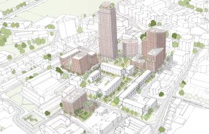 Mixed use buildings in Somerstown including high rise flats and community space