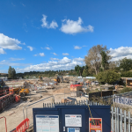 This overview shows how much is going on on-site. The team are moving storage equipment to where the old fountain is situated, to make more space on the site.