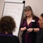 A group of people talking at the social value workshop 2023
