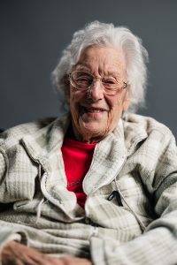Portrait image of Joan Bourne, one of the interviewees, who lived in Landport during the war.