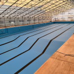 Swimming pool floor painted blue