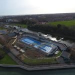 a drone shot of Hilsea lido